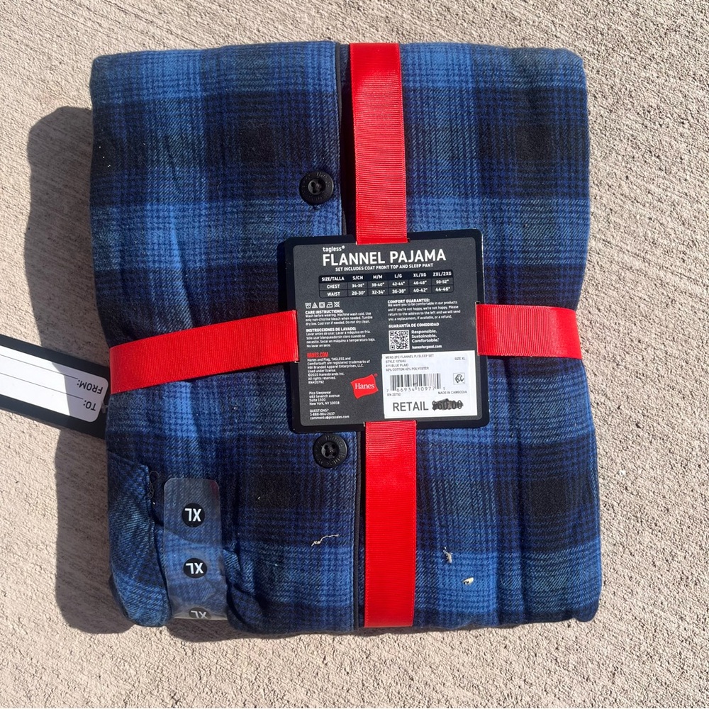 Hanes Blue and Black Plaid Flannel Pajama Set - Picture 2 of 2